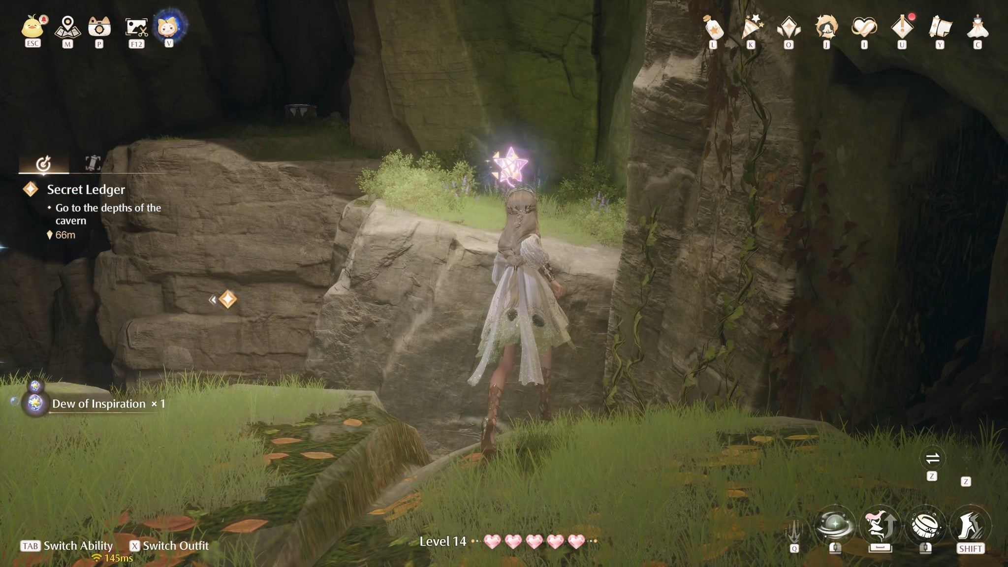 Nikki in Infinity Nikki in the process of collecting a Whimstar in the region of Breezy Meadow. - 36