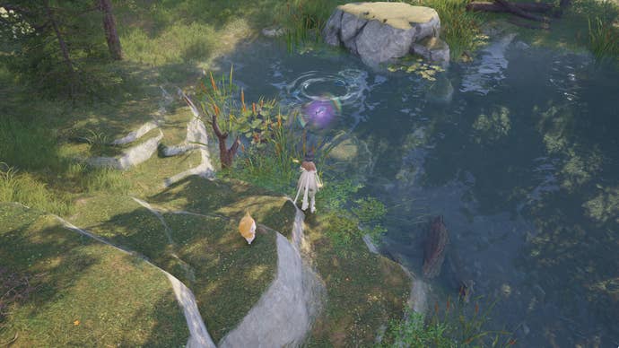 Nikki in Infinity Nikki in the process of collecting a Whimstar in the region of Breezy Meadow.