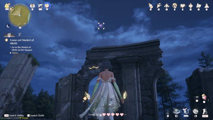 Nikki in Infinity Nikki in the process of collecting a Whimstar in the region of Breezy Meadow.