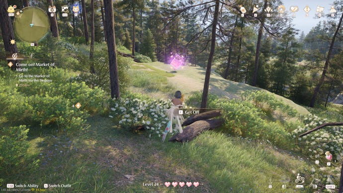 Nikki in Infinity Nikki in the process of collecting a Whimstar in the region of Breezy Meadow.