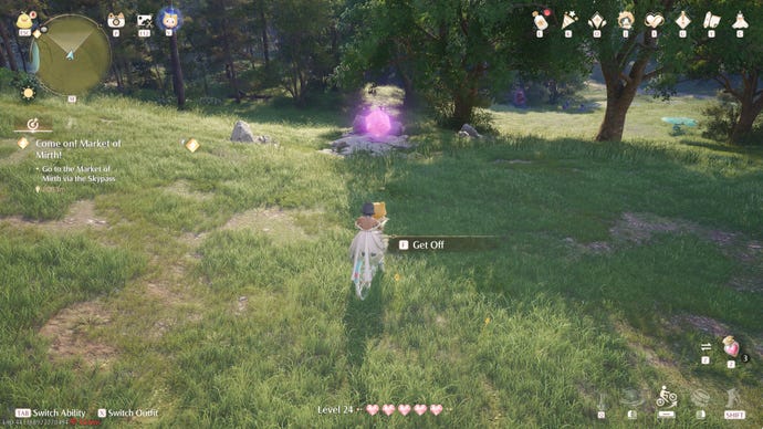 Nikki in Infinity Nikki in the process of collecting a Whimstar in the region of Breezy Meadow.