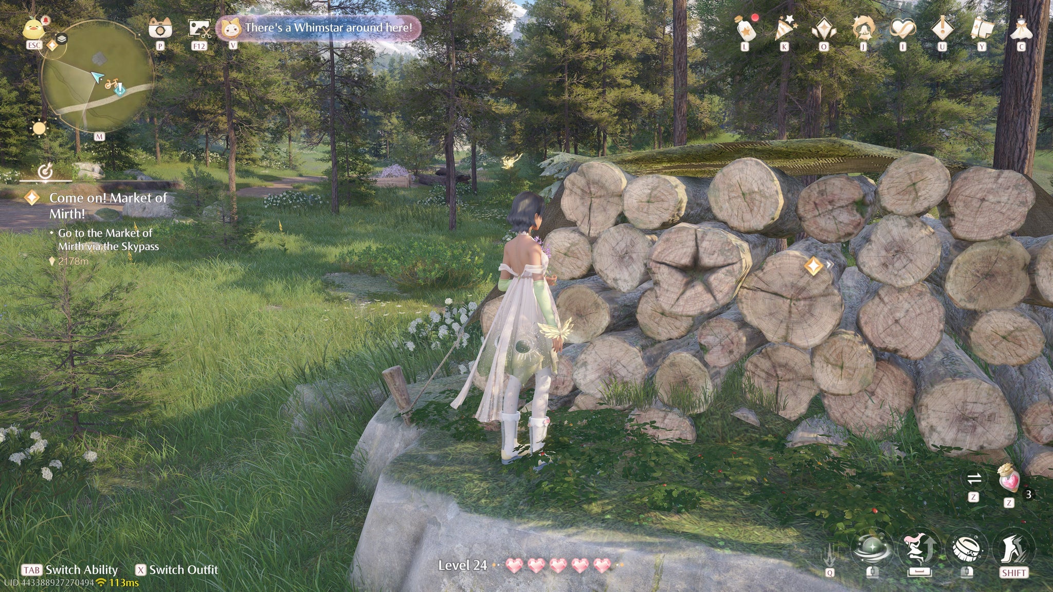 Nikki in Infinity Nikki in the process of collecting a Whimstar in the region of Breezy Meadow. - 44