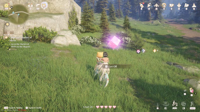 Nikki in Infinity Nikki in the process of collecting a Whimstar in the region of Breezy Meadow.