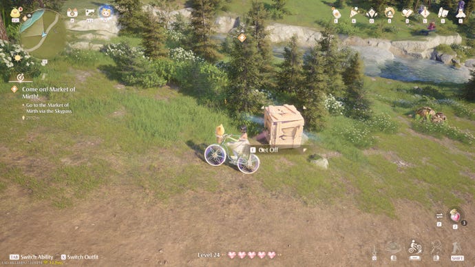 Nikki in Infinity Nikki in the process of collecting a Whimstar in the region of Breezy Meadow.