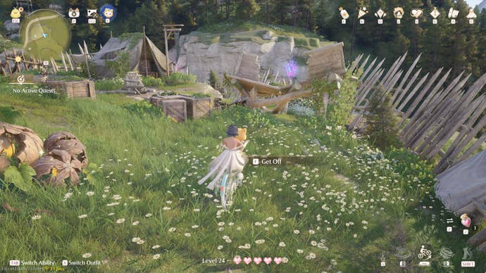 Nikki in Infinity Nikki in the process of collecting a Whimstar in the region of Breezy Meadow.