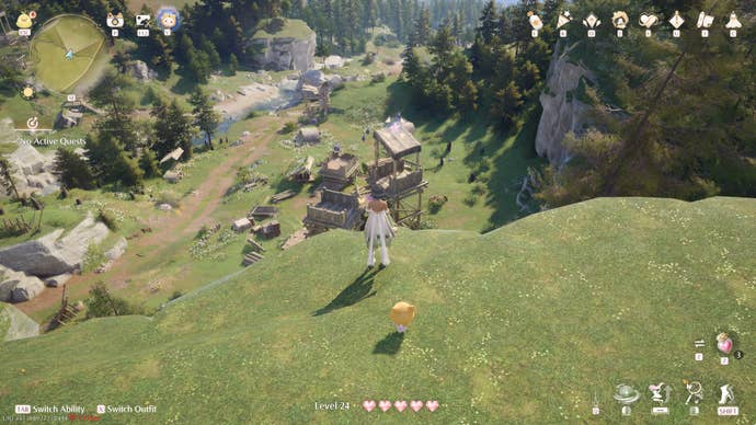 Nikki in Infinity Nikki in the process of collecting a Whimstar in the region of Breezy Meadow.