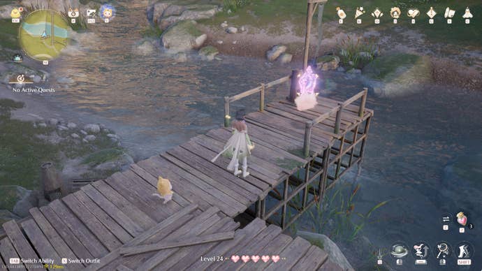 Nikki in Infinity Nikki in the process of collecting a Whimstar in the region of Breezy Meadow.