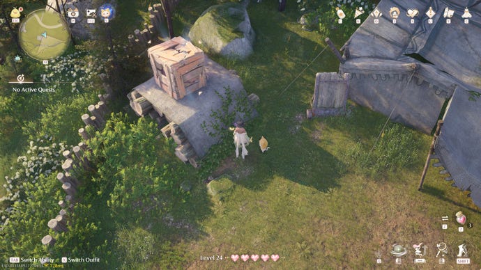 Nikki in Infinity Nikki in the process of collecting a Whimstar in the region of Breezy Meadow.