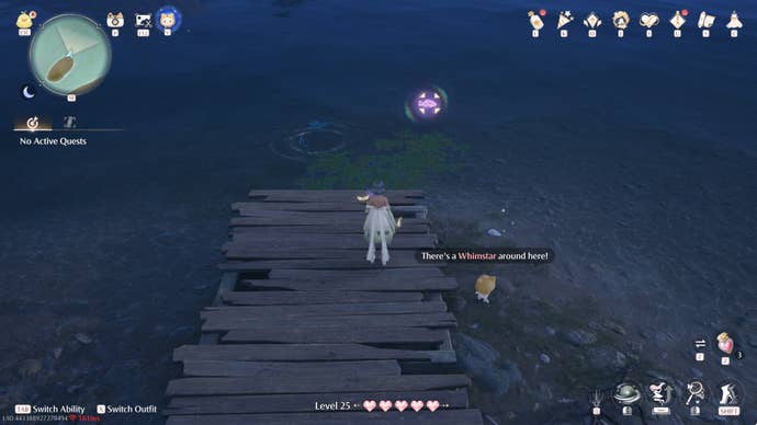 Nikki in Infinity Nikki in the process of collecting a Whimstar in the region of Breezy Meadow.