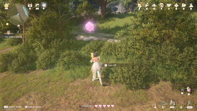 Nikki in Infinity Nikki in the process of collecting a Whimstar in the region of Breezy Meadow.