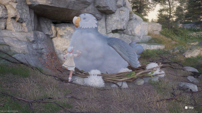 Nikki in Infinity Nikki in the process of collecting a Whimstar in the region of Breezy Meadow.