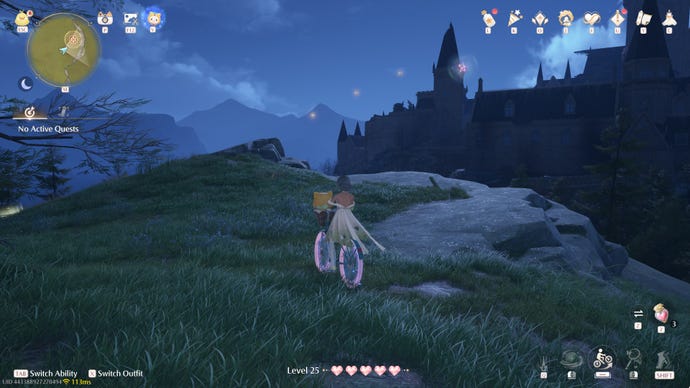 Nikki in Infinity Nikki in the process of collecting a Whimstar in the region of Breezy Meadow.