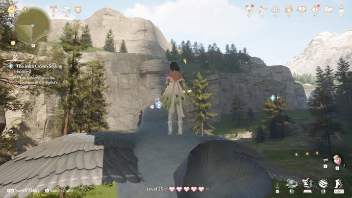 Nikki in Infinity Nikki in the process of collecting a Whimstar in the region of Breezy Meadow.