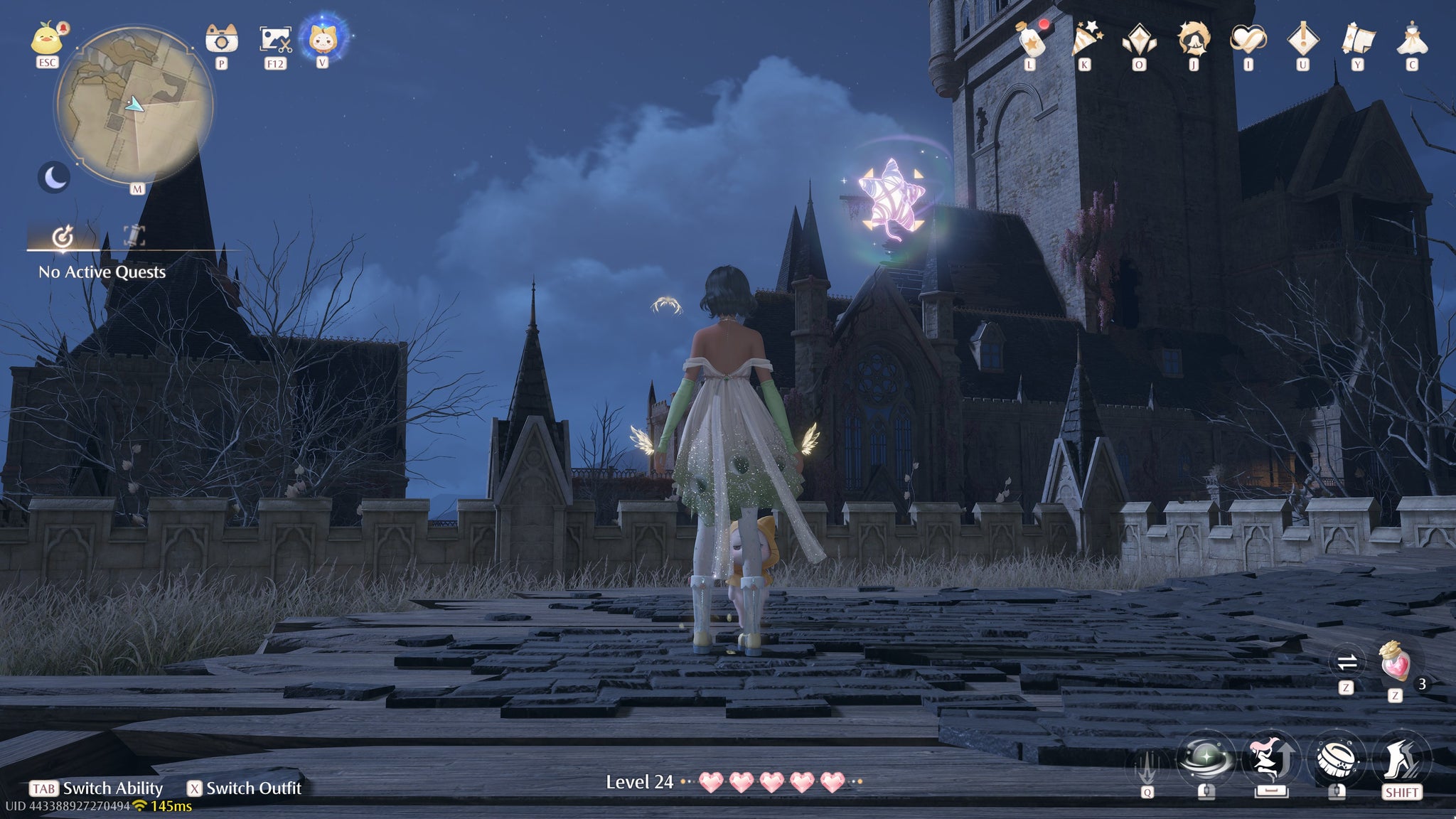 Nikki in Infinity Nikki in the process of collecting a Whimstar in the region of Breezy Meadow. - 82