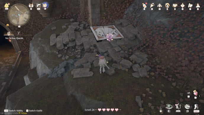 Nikki in Infinity Nikki in the process of collecting a Whimstar in the region of Breezy Meadow.