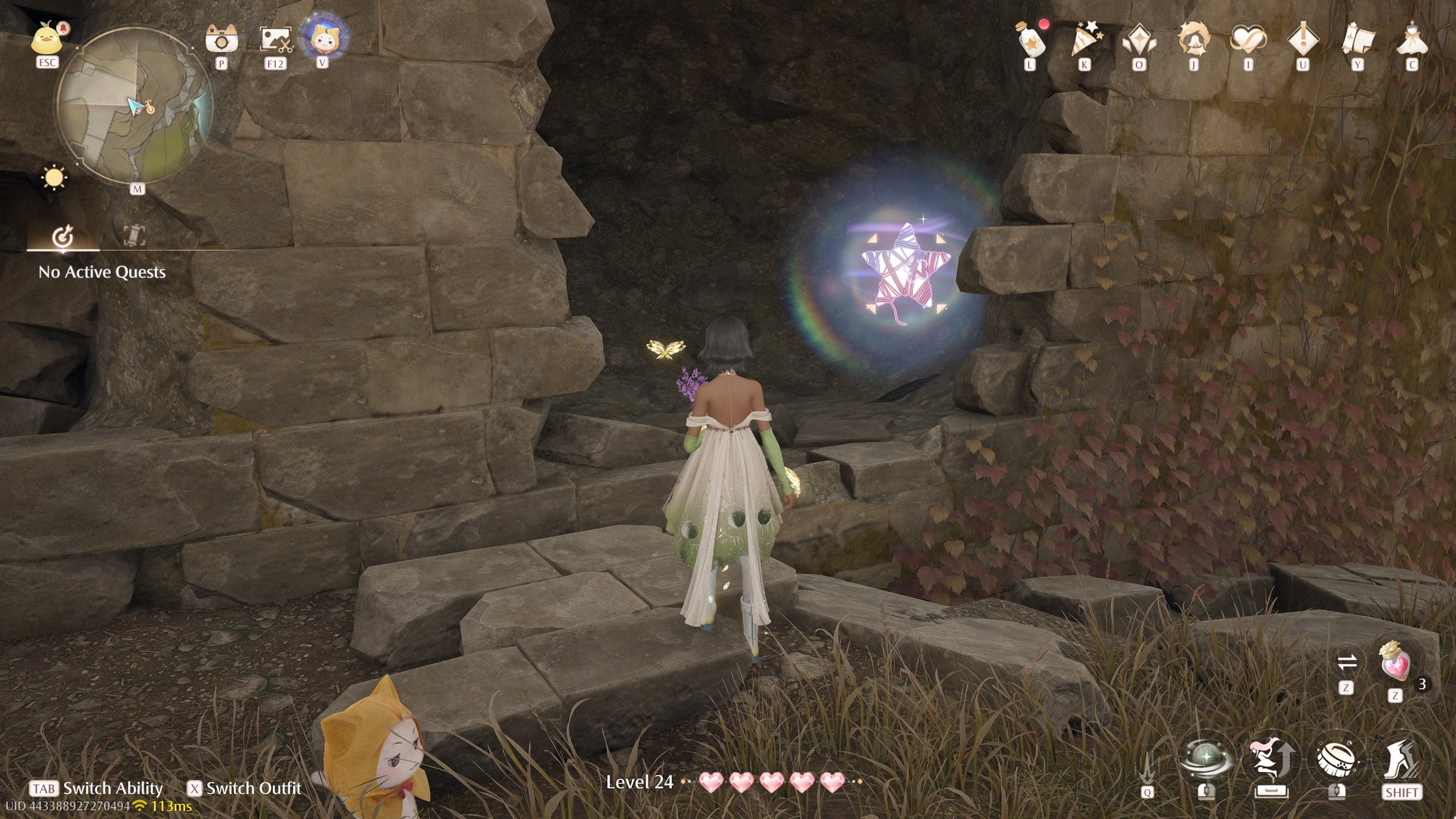 Nikki in Infinity Nikki in the process of collecting a Whimstar in the region of Breezy Meadow. - 88