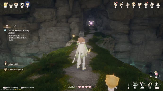 Nikki in Infinity Nikki in the process of collecting a Whimstar in the region of Breezy Meadow.