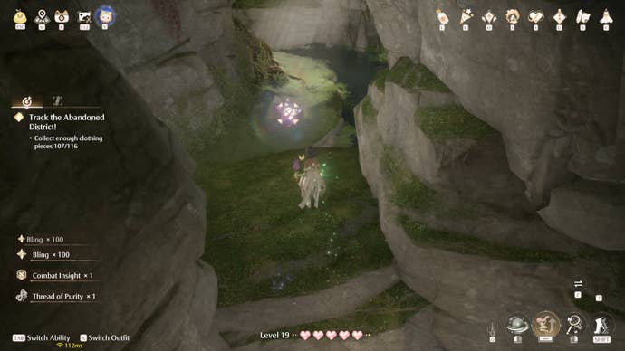 Nikki in the process of collecting a Florawish Whimstar in Infinity Nikki.