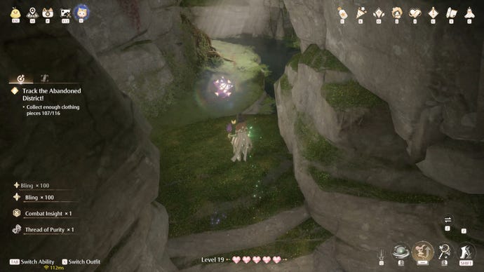 Nikki in the process of collecting a Florawish Whimstar in Infinity Nikki.