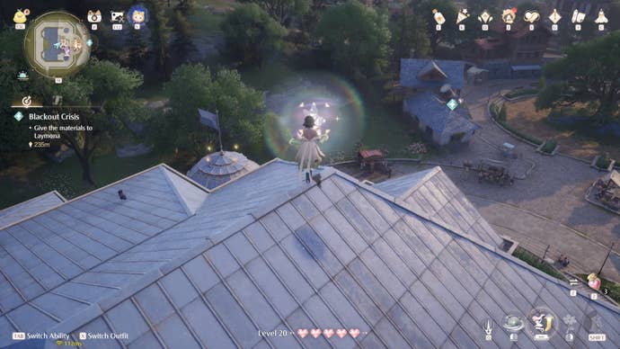 Nikki in the process of collecting a Florawish Whimstar in Infinity Nikki.