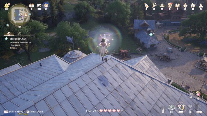 Nikki in the process of collecting a Florawish Whimstar in Infinity Nikki.