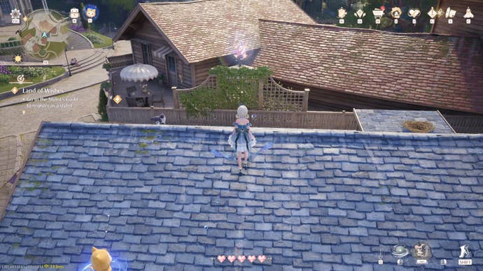 Nikki in the process of collecting a Florawish Whimstar in Infinity Nikki.