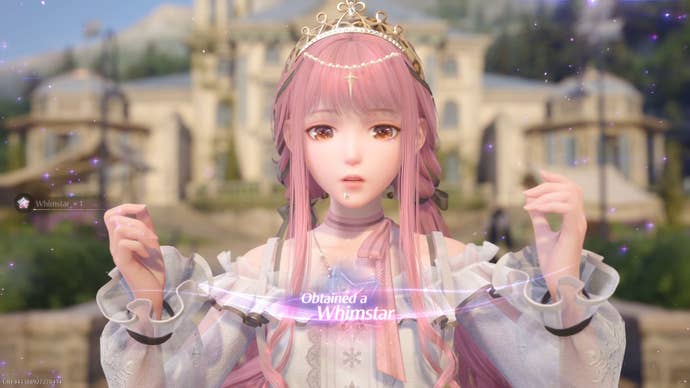 Nikki in the process of collecting a Florawish Whimstar in Infinity Nikki.