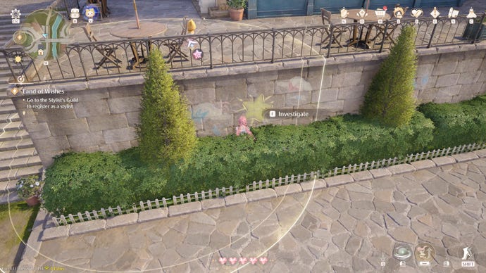 Nikki in the process of collecting a Florawish Whimstar in Infinity Nikki.