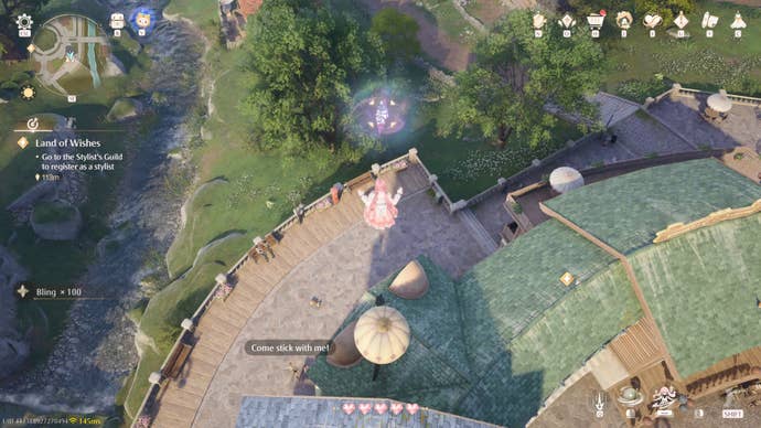 Nikki in the process of collecting a Florawish Whimstar in Infinity Nikki.