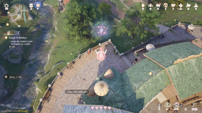 Nikki in the process of collecting a Florawish Whimstar in Infinity Nikki.