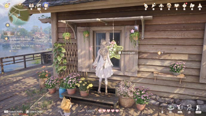 Nikki in the process of collecting a Florawish Whimstar in Infinity Nikki.