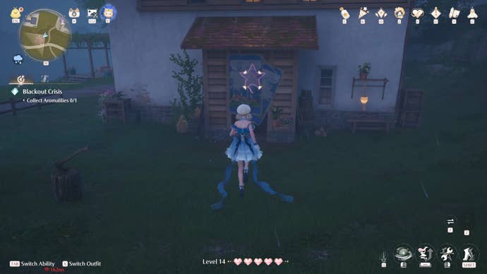 Nikki in the process of collecting a Florawish Whimstar in Infinity Nikki.