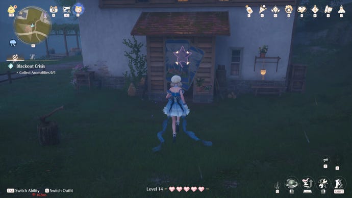 Nikki in the process of collecting a Florawish Whimstar in Infinity Nikki.