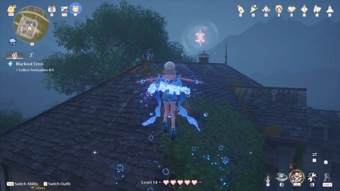 Nikki in the process of collecting a Florawish Whimstar in Infinity Nikki.