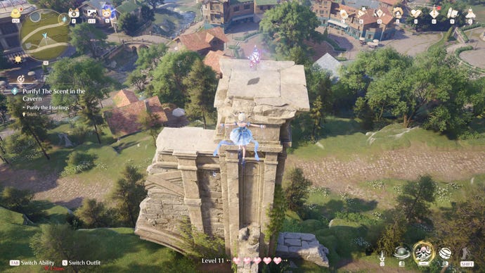 Nikki in the process of collecting a Florawish Whimstar in Infinity Nikki.