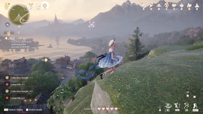 Nikki in the process of collecting a Florawish Whimstar in Infinity Nikki.