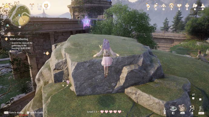 Nikki in the process of collecting a Florawish Whimstar in Infinity Nikki.