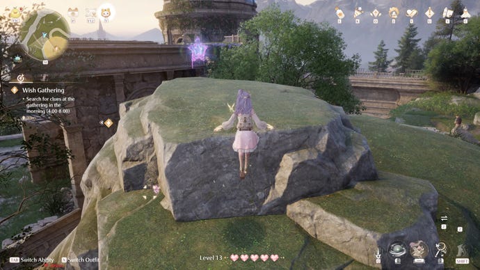 Nikki in the process of collecting a Florawish Whimstar in Infinity Nikki.