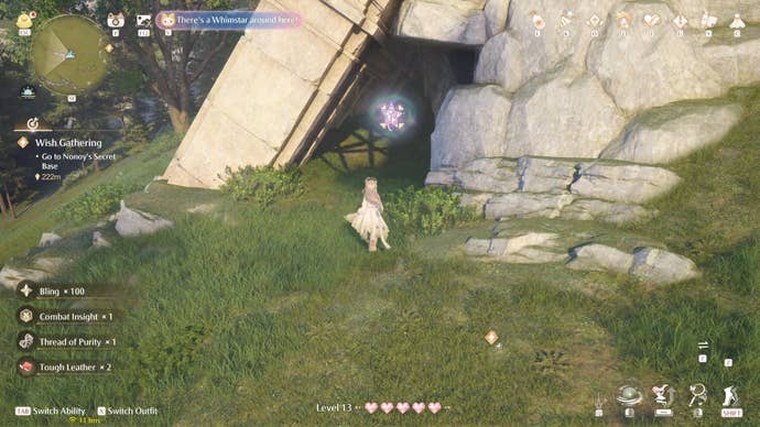 Nikki in the process of collecting a Florawish Whimstar in Infinity Nikki.