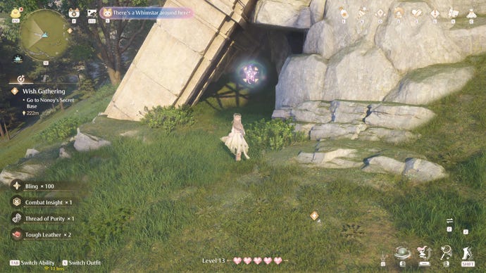 Nikki in the process of collecting a Florawish Whimstar in Infinity Nikki.