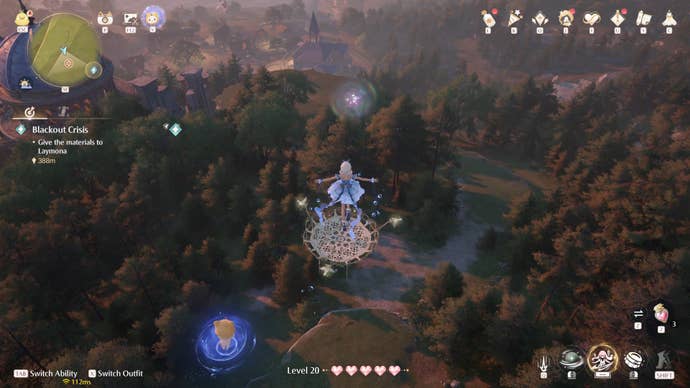 Nikki in the process of collecting a Florawish Whimstar in Infinity Nikki.