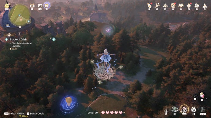 Nikki in the process of collecting a Florawish Whimstar in Infinity Nikki.