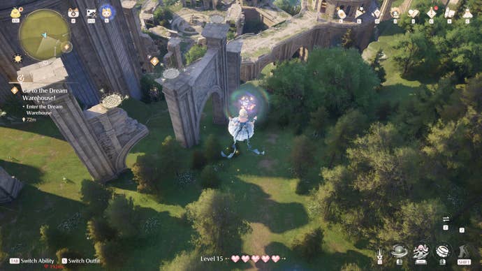 Nikki in the process of collecting a Florawish Whimstar in Infinity Nikki.