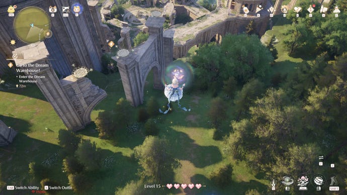 Nikki in the process of collecting a Florawish Whimstar in Infinity Nikki.