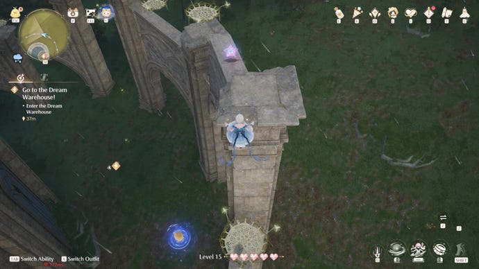 Nikki in the process of collecting a Florawish Whimstar in Infinity Nikki.