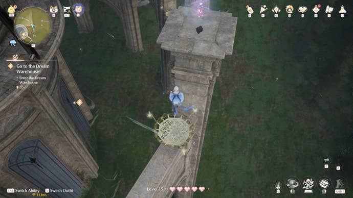 Nikki in the process of collecting a Florawish Whimstar in Infinity Nikki.