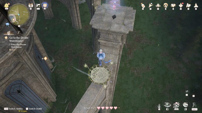 Nikki in the process of collecting a Florawish Whimstar in Infinity Nikki.