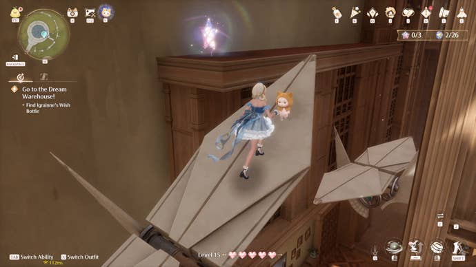 Nikki in the process of collecting a Florawish Whimstar in Infinity Nikki.