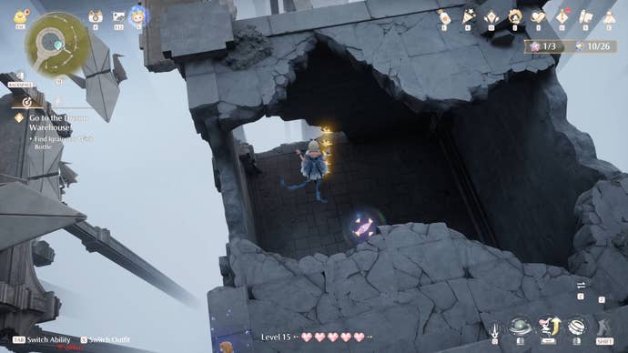 Nikki in the process of collecting a Florawish Whimstar in Infinity Nikki.