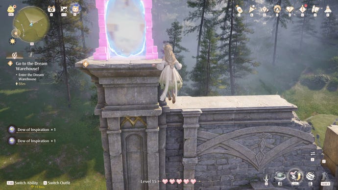 Nikki in the process of collecting a Florawish Whimstar in Infinity Nikki.